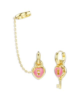 Idyllia Stone Heart Lock & Key Mismatch Hoop With Cuff Earrings