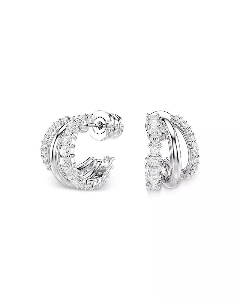 Swarovski Hyperbola Cubic Zirconia Triple Row Hoop Earrings