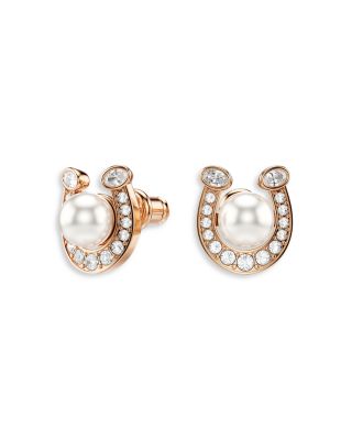 Symbolica Crystal & Imitation Pearl Horseshoe Stud Earrings