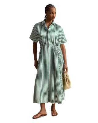 Striped Drawstring Shirt Dress
