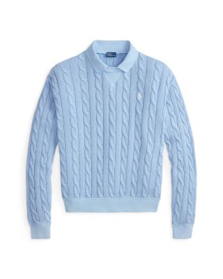 Cable Knit Cotton Polo Collar Sweater