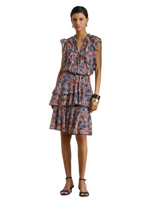 Floral Ruffle Trim Georgette Dress