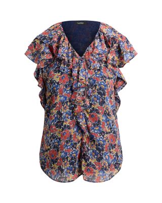 Floral Ruffle Trim Georgette Blouse