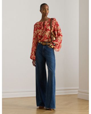 Floral Ruffle Trim Georgette Blouse