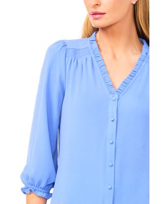 Three Quarter Sleeve V Neck Blouse