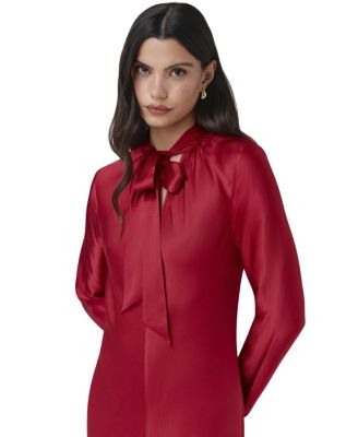 Stephanie Satin Tie Neck Midi Dress