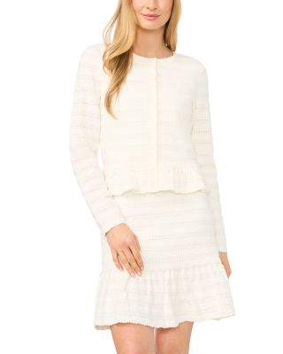 Pointelle Long Sleeve Crewneck Cardigan