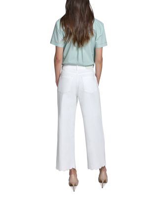 High Rise Scalloped Hem Ankle Jeans in White Denim