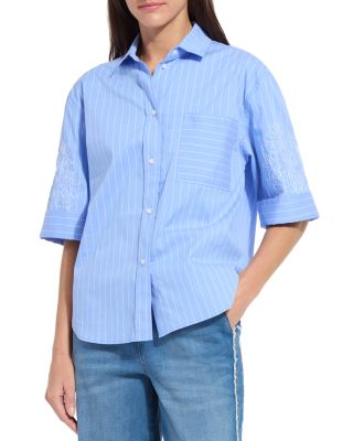 Hazel Stripe Embroidered Sleeves Shirt
