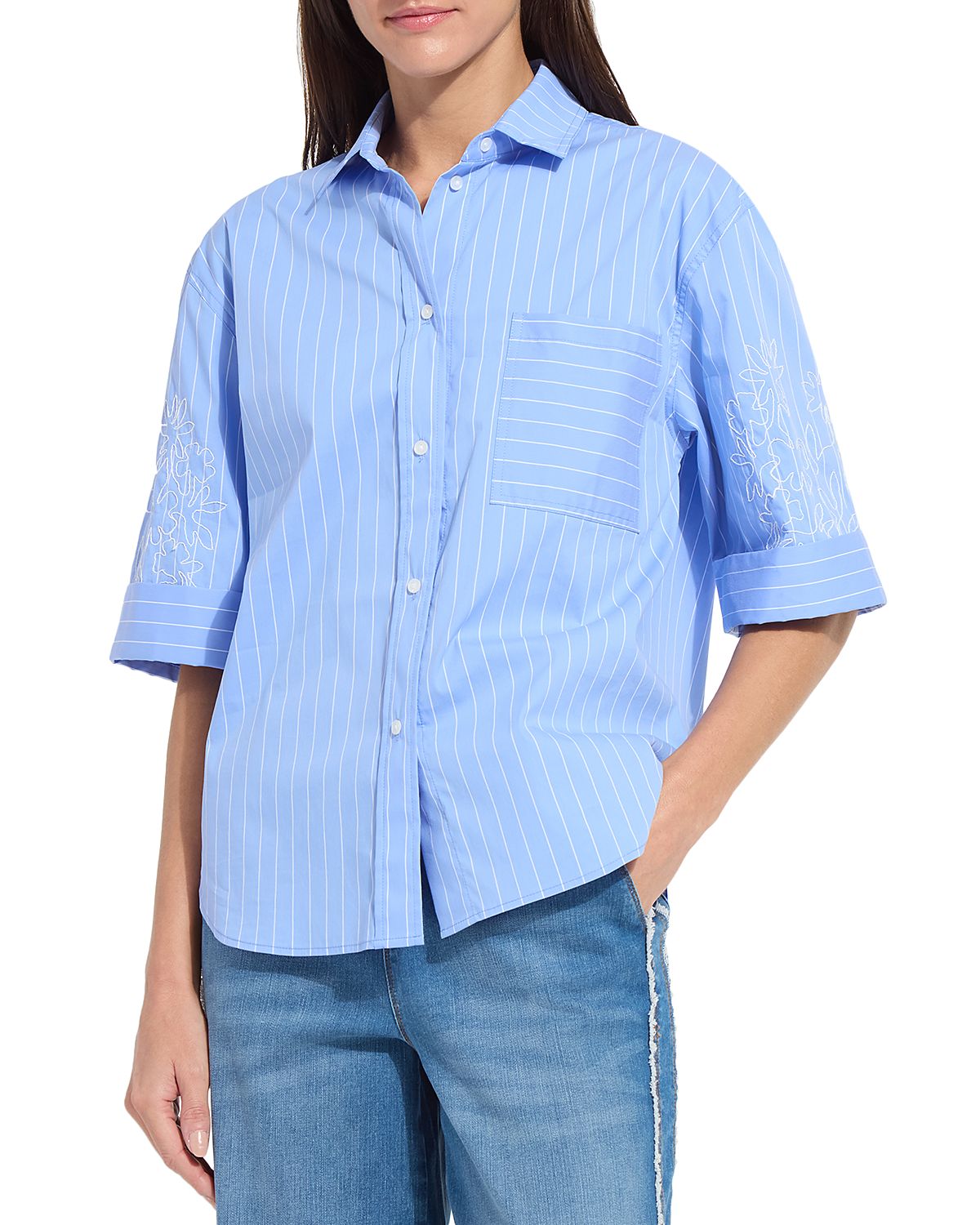 Lysse Hazel Stripe Embroidered Sleeves Shirt