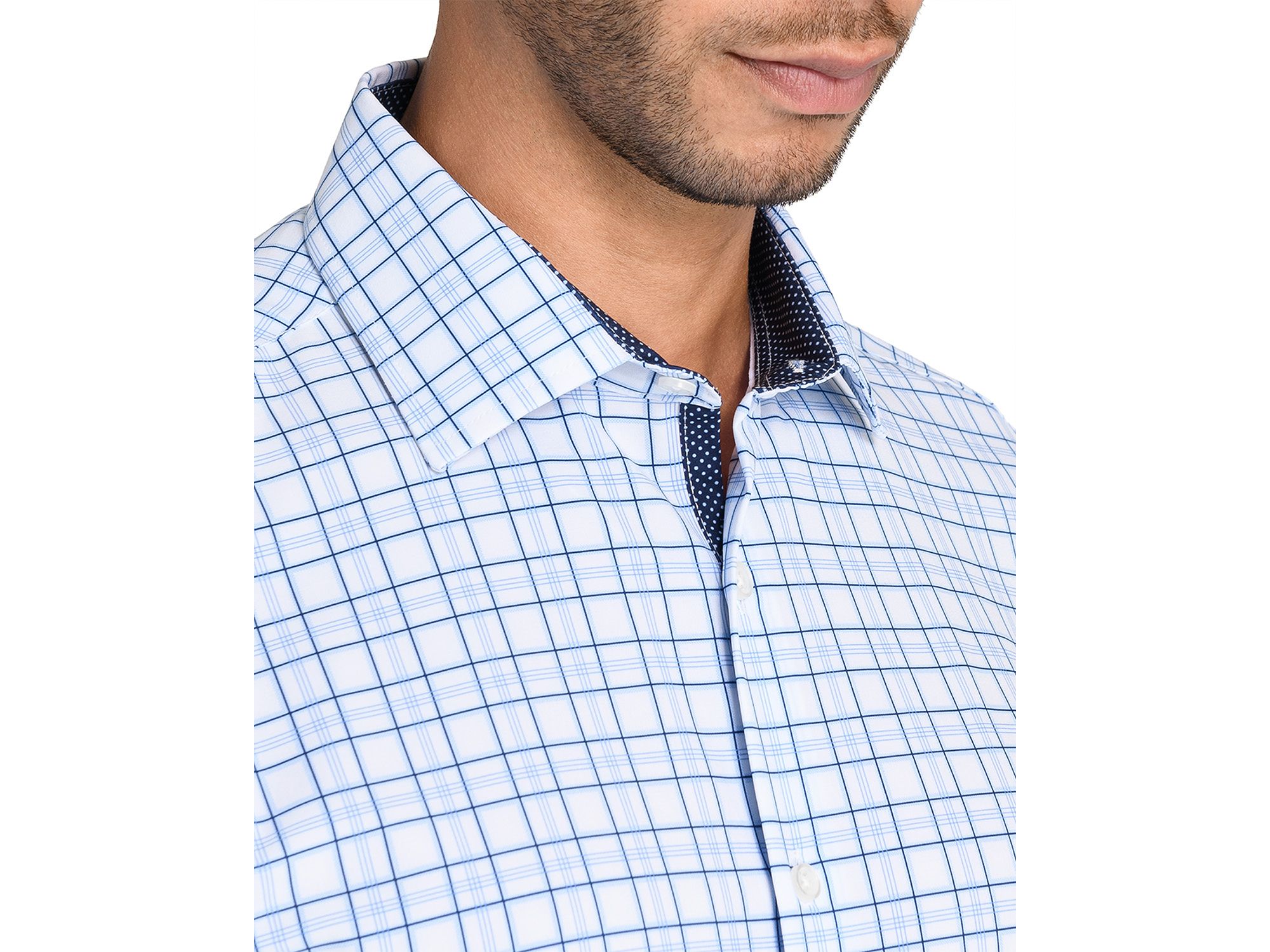 Slim Fit Plaid Performance Dress Shirt — Image 5