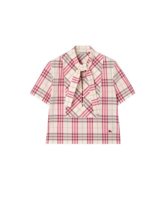  Cropped Check Cotton Scarf Blouse