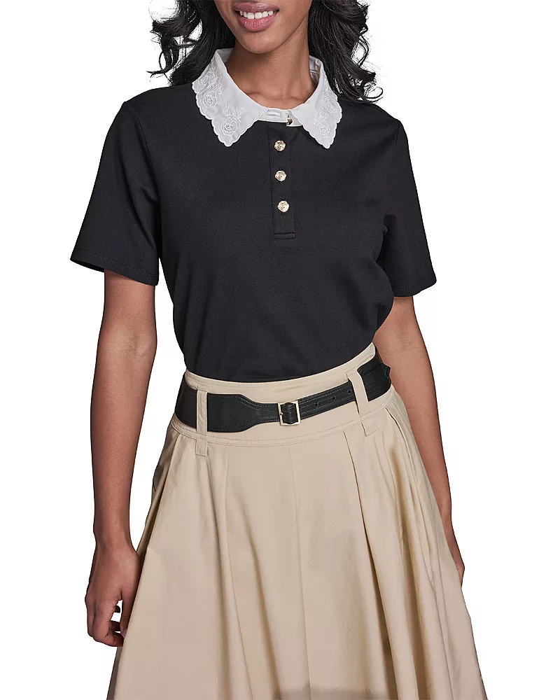 Karl Lagerfeld Paris Floral Collar Polo Top