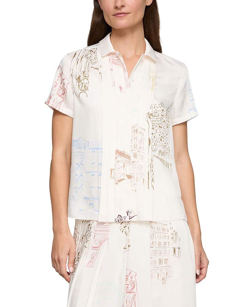 Lafayette 148 New York Short Sleeve Pleated Front Blouse