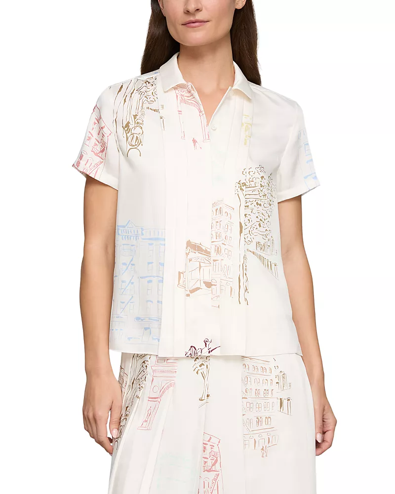 Lafayette 148 New York Short Sleeve Pleated Front Blouse