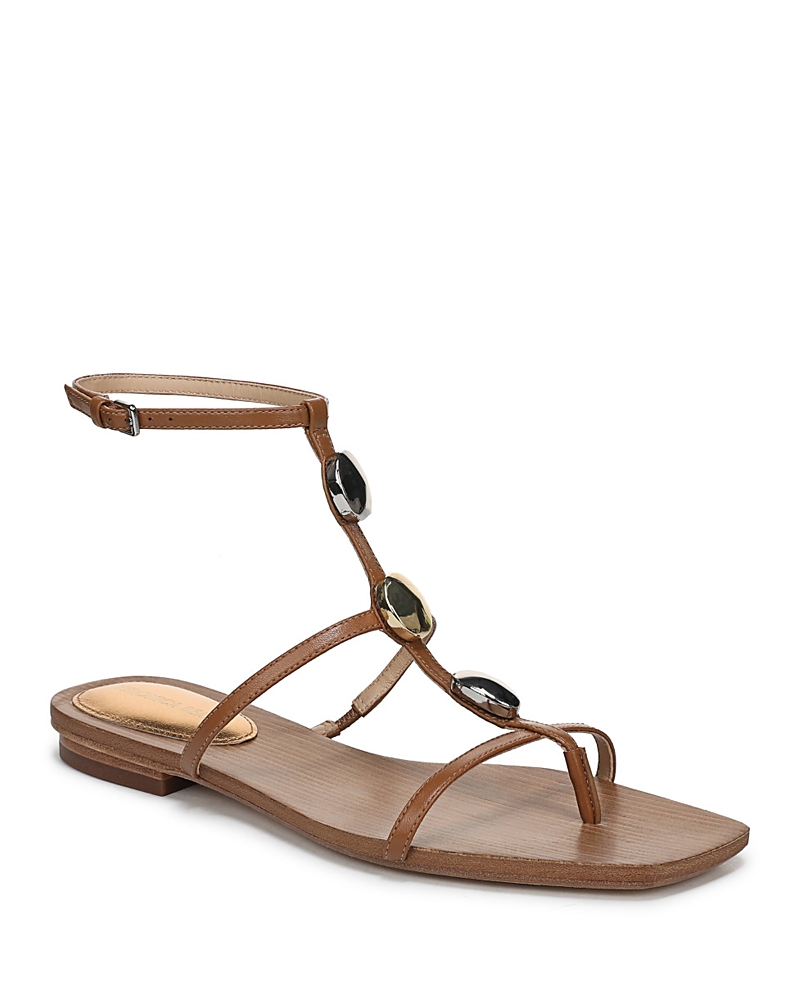 Veronica Beard Women's Alba Decorated Strap Leather Thong Sandals