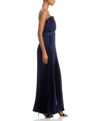Long Pleated Spaghetti Strap Gown - Exclusive