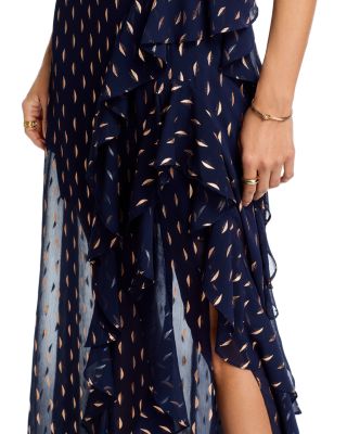 Metallic Crescent Chiffon Ruffle Gown - Exclusive