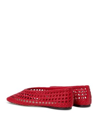 Women's Red Woven Leather Ballet Flats