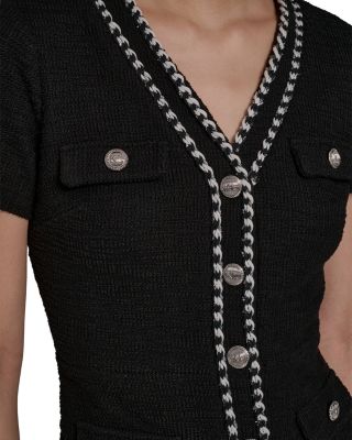 Beaded Trim Knit Tweed Sheath Dress