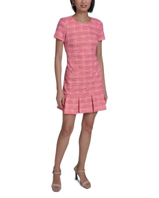 Short Sleeve Boucle Tweed A Line Dress