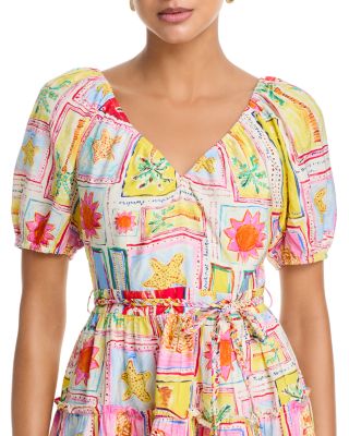 Tile Puff Sleeve V Neck Dress - Exclusive