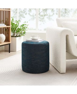 Callum 16" Round Woven Heathered Fabric Upholstered Ottoman