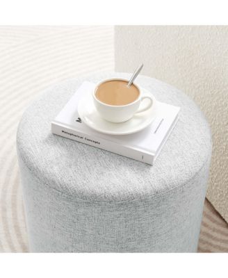 Callum 16" Round Woven Heathered Fabric Upholstered Ottoman