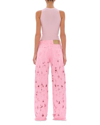 Bonnie Bull Destroyed Mid Rise Loose Jeans in Flamingo