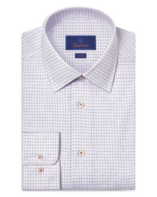 Trim Fit Stretch Twill Check Dress Shirt