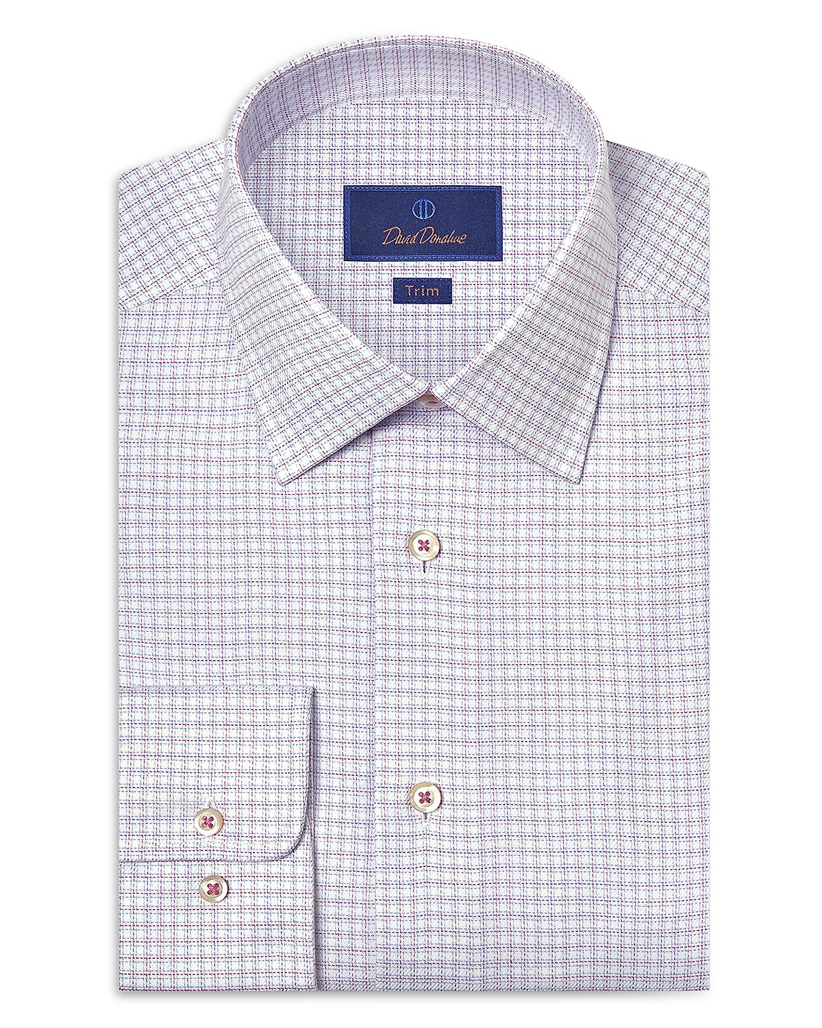 David Donahue Trim Fit Stretch Twill Check Dress Shirt