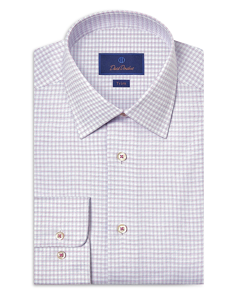 David Donahue Trim Fit Stretch Twill Check Dress Shirt
