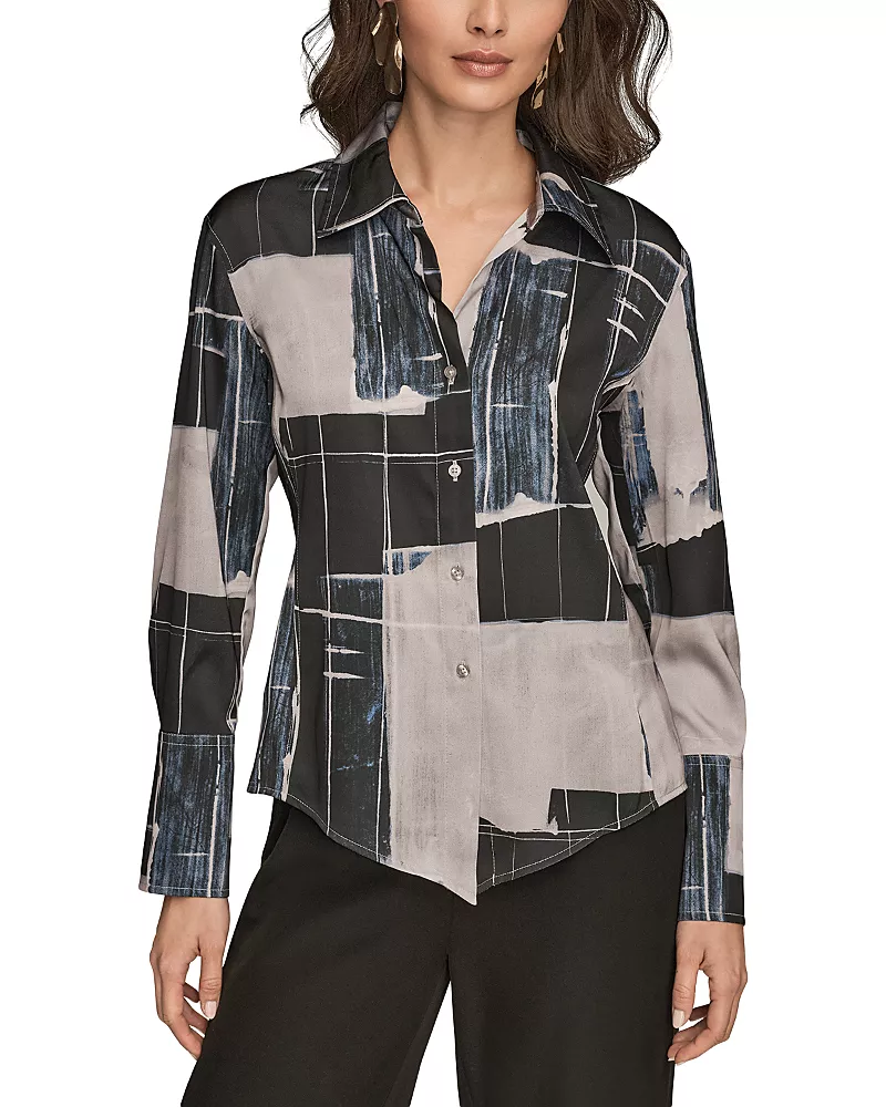 Donna Karan New York Long Sleeve V Neck Blouse