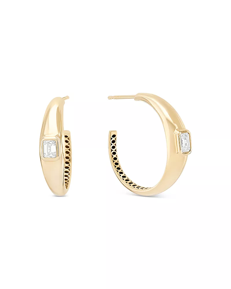 Lana 14K Yellow Gold Diamond Emerald Cut Hoop Earrings