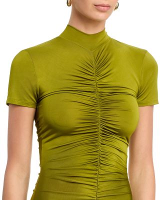 Gracelyn Mock Neck Short Sleeve Ruched Midi Dress