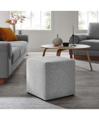  Callum 17" Square Woven Heathered Fabric Upholstered Ottoman