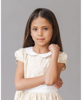  Girls' Short Sleeve Linen Dress with Peter Pan Collar - Little Kid, Big Kid