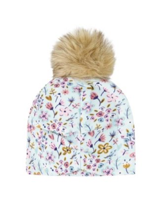 Girls' Stretch Jersey Hat Mini Flower Print with Pompom - Baby