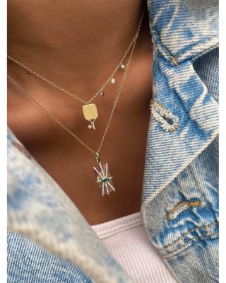 14K Yellow Gold Pink Tourmaline, Opal, & Diamond Rectangle Pendant