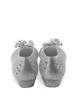 Women's Vow Sequin Flower Silver Jelly Shoes 