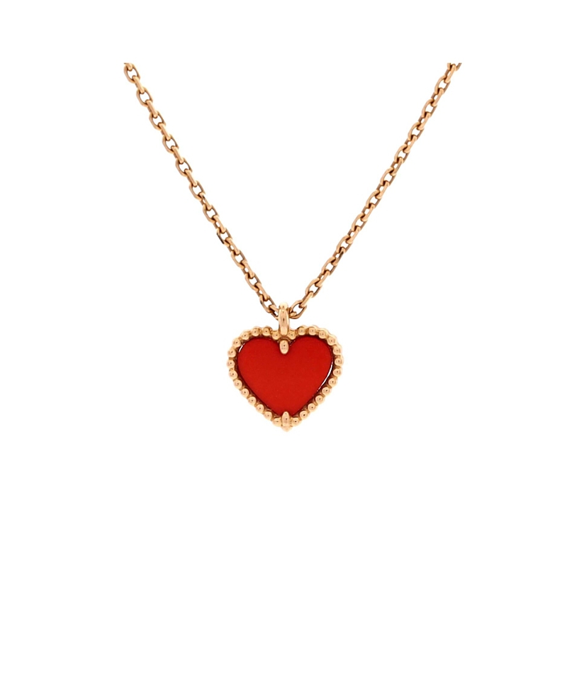 Pre-Owned Van Cleef & Arpels Sweet Alhambra Heart Pendant Necklace 18K Rose Gold and Carnelian, 15.5"