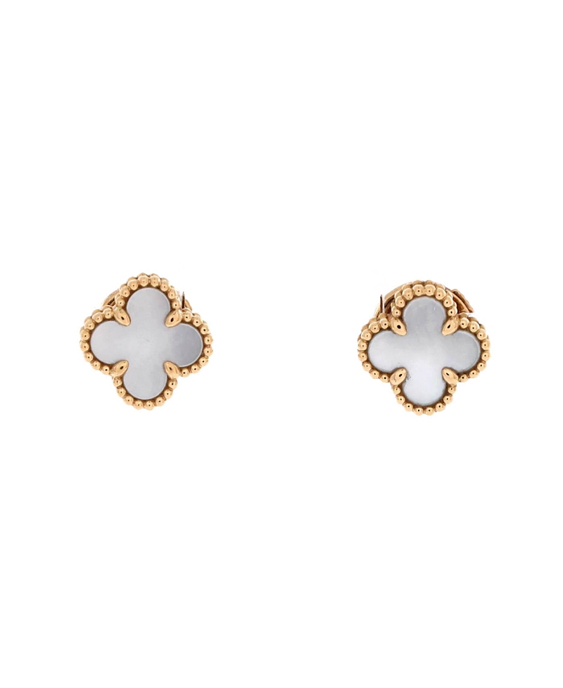 Pre-Owned Van Cleef & Arpels Sweet Alhambra Stud Earrings 18K Gold and Mother of Pearl