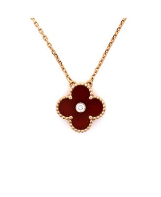  Vintage Alhambra Pendant Necklace 18K Rose Gold and Carnelian with Diamond, 16.25"