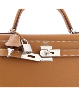 Kelly 28 Handbag Brown Epsom with Palladium Hardware