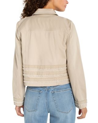 Denim Trucker Jacket with Fray and Lace in Safari Sand