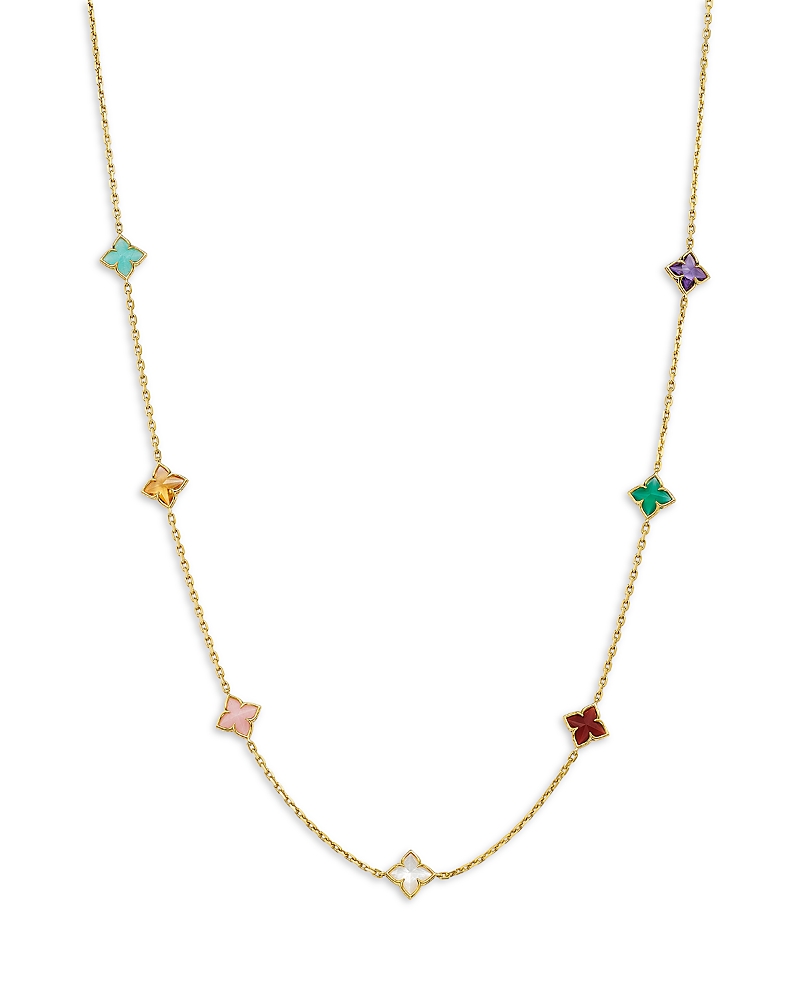 Roberto Coin 18K Yellow Gold Venetian Princess Multi Gemstone Flower Station Necklace, 16