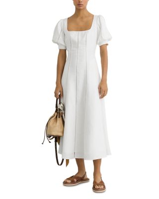 Linen Puff Sleeve Midi Dress