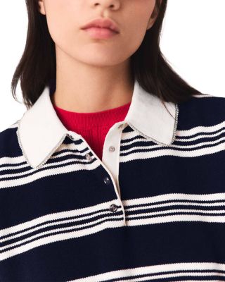 Striped Rhinestone Collar Polo