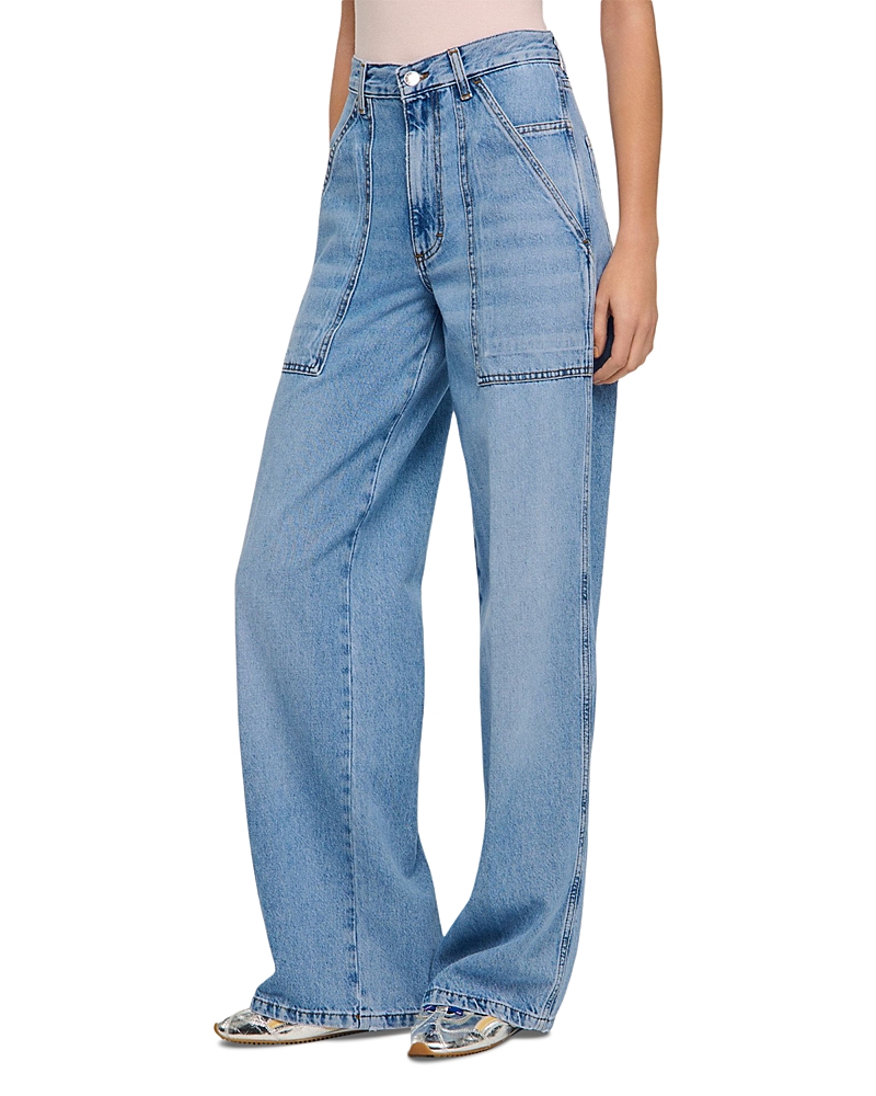 Sandro Fade Wide Straight Leg Jeans in Blue Jean