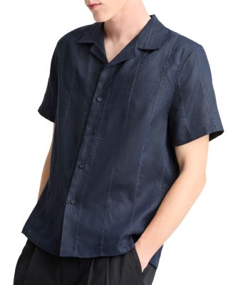 Linen Eyelet Stripe Short Sleeve Cabana Shirt